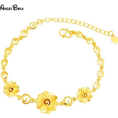 Arabian Luxury Gold Jewelry Peony Flower Shaped Womens Charm Bracelet Muslim Banquet Wedding Accessories Holiday Gift Wholesale