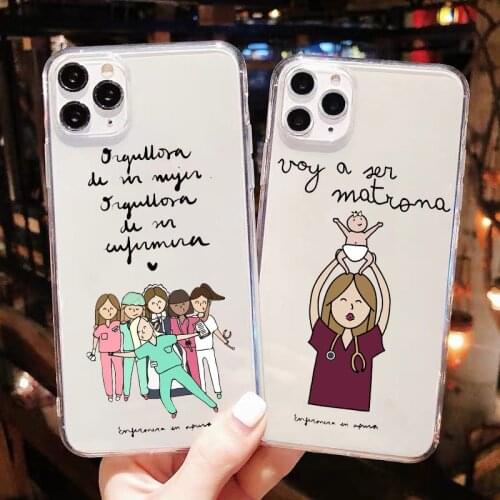 Cartoon Medicine Doctor Nurse Transparent Soft Phone Case For iPhone SE 12mini 12pro 11pro Max 7 8 Plus XR Xs Max 11 TPU cover