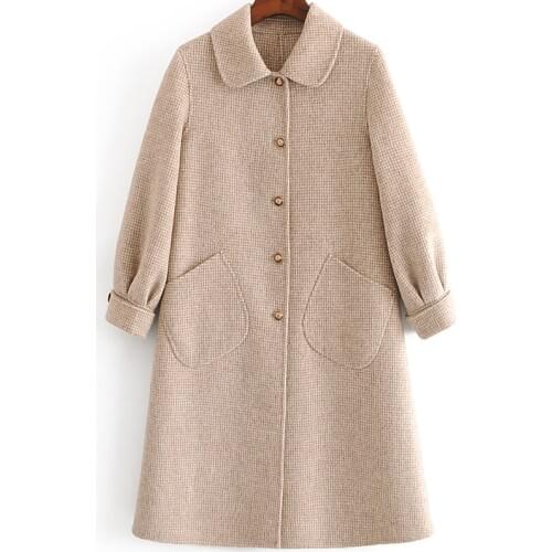 Double face wool flannel girlish plaid overcoat cloak A-style no lining doll collar single breasted beige 5color EUsize S/M/L
