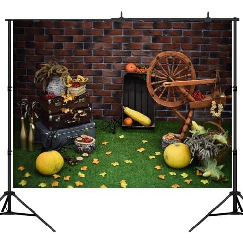 Lyavshi Autumn brick wall Pumpkin suitcase Thanksgiving Photography Backgrounds Custom Photographic Backdrops For Photo Studio
