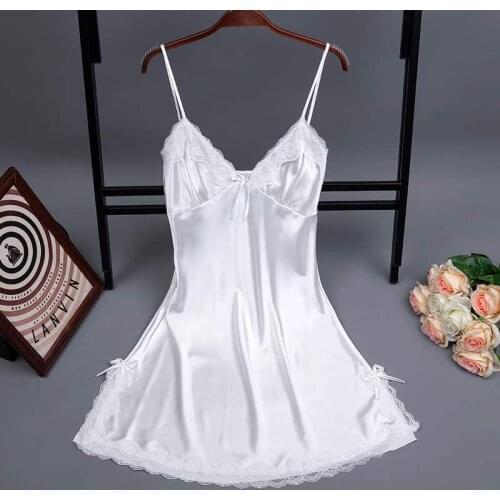 White V-Neck Lace Sleep Robe Summer Womens Pajamas Sleepwear Lady Home Wear Nightgown Sexy Bath Gown Sleepshirts M-XXL