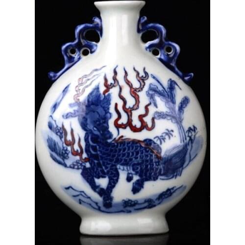Chinese Hand-Painted Kirin Porcelain Vase w Qing Dynasty Qianlong Mark
