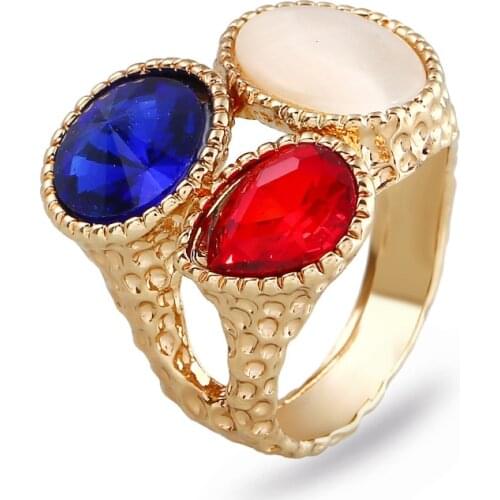Statement Gold Color Chunky Royal Blue Crystal Red Stone Wedding Rings for Women Men Fashion Party Jewelry