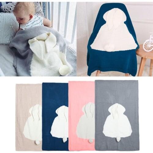 Cute Baby Blankets Toddlers Rabbit Ear Soft Warm Swaddle Wrap Newborn Woolen Knitting Blankets Kids Bathing Towel Bedding Quilt
