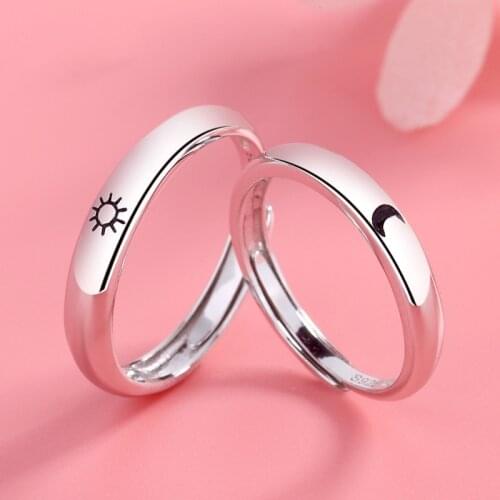 Fashion Paired Couple Ring Sun and Moon Opening adjustable Matching Finger Ring for couples lovers Silver Color jewelry anillos