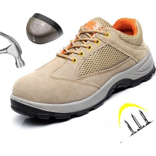 Safety Shoes Men Suede Leather Breathable Lace Up Steel Toe Anti Smashing Puncture-resistant Indestructible Work Boots Footwear