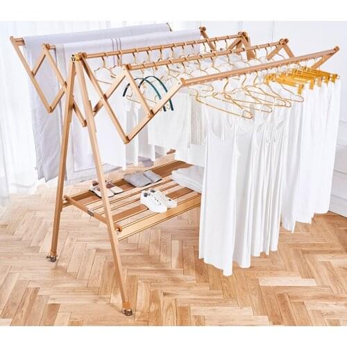 Floor top floor Double pole type folding mobile drying rack for clothes balcony drying rack stainless steel Save space
