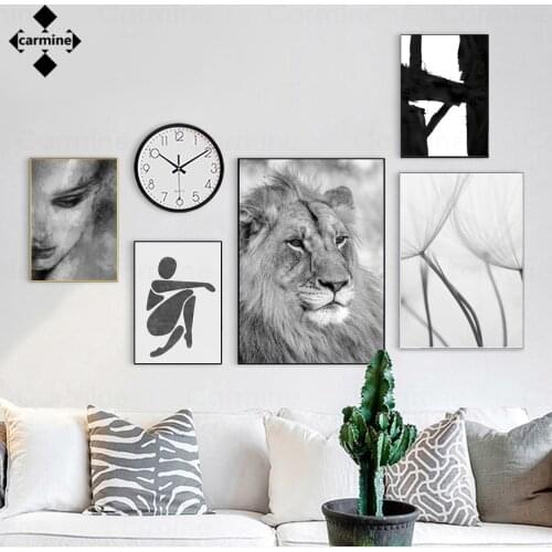Wall Art Canvas Poster Black and Gray Printing Picture for Home Decor Modern Animal Lion Abstract Canvas Painting for Home Decor