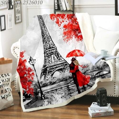 Throw Blanket Paris I Love You 3D Velvet Plush Blanket Bedspread for Kids Girls Sherpa Blanket Couch Quilt Cover Travel 03