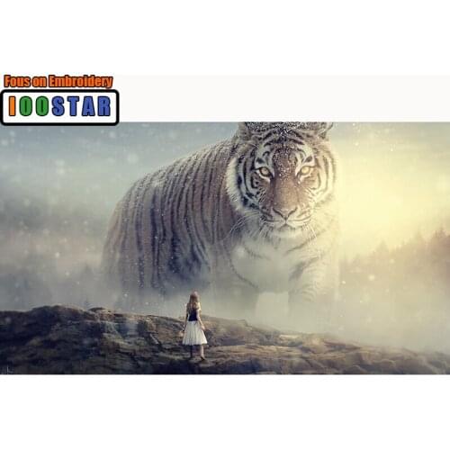 Full Drill Square/Round Diamond 5D DIY Diamond Painting Embroidery Cross Stitch "Girl&Tiger" Rhinestone Mosaic Painting Arts
