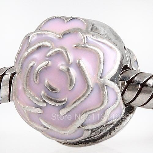 Pink Enamel Rose Flower Authentic 925 Sterling Silver Lock Clip Stopper Beads For DIY European Charm Bracelet Jewelry SCSB016