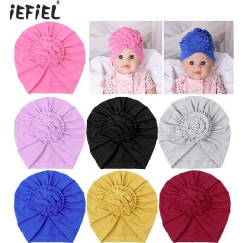 Adorable Newborn Baby Girls Soft Cotton Hat Turban Knotted Flower Cap Beanie Headwear Cute Caps for Your Baby Party Photo Shoots