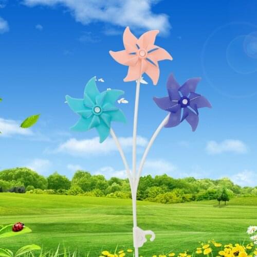 K1KC Garden Pinwheel ABS Windmill w/ 3Head Spinners Easy Rotate for Dollhouse Girl Children Handhold Gift Baking Accessory