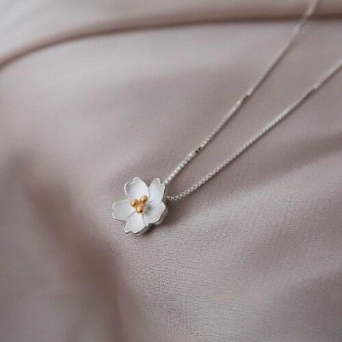 Cherry Blossoms Pendant Necklace Chain Silver Color Women Party Gifts Jewellery