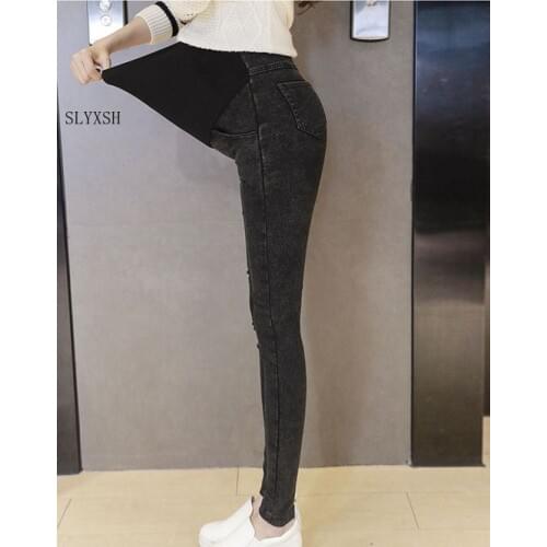 SLYXSH 2019 winter pregnant women plus velvet thick warm high waist trousers maternity stretched fleece skinny belly pants