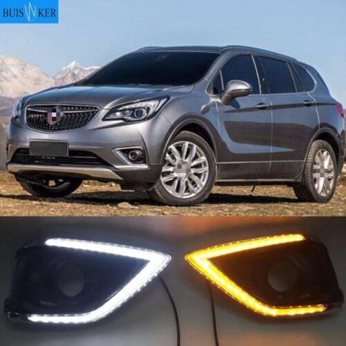 1 Pair Car Daytime Running Light Turn Signal 2-Color LED Fog Lamp for Buick Envision 2018-2019 DRL Fog Lamp Cover New arrives