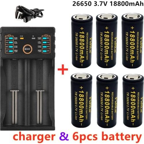 100%New Original high quality 26650 battery 18800mAh 3.7V 50A lithium ion rechargeable battery for 26650 LED flashlight+ charger