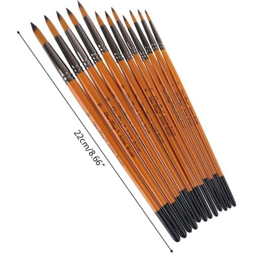 12pcs Professional Painting Brushes Nylon Hair Artist Watercolor Acrylic Gouache Paint Brush