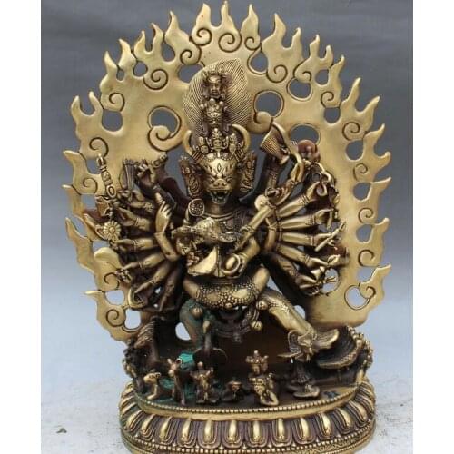 12" Tibet Buddhism Bronze Yamantaka Yama Dharmaraja Mandkesvara Buddha Statue