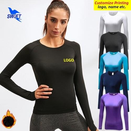 2021 Winter Thermal Fleece Running Shirts Long Sleeve Yoga Tops Gym Fitness Training Tees Quick Dry Elastic Sportswear Customize