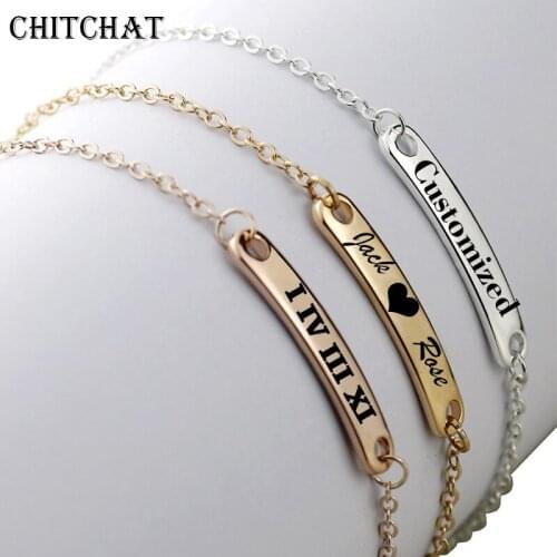 Custom Bar Bracelet Engraved Name Date Letter Charm Bracelets 316 Stainless Steel Bangles Personalized Custom Logo Jewelry