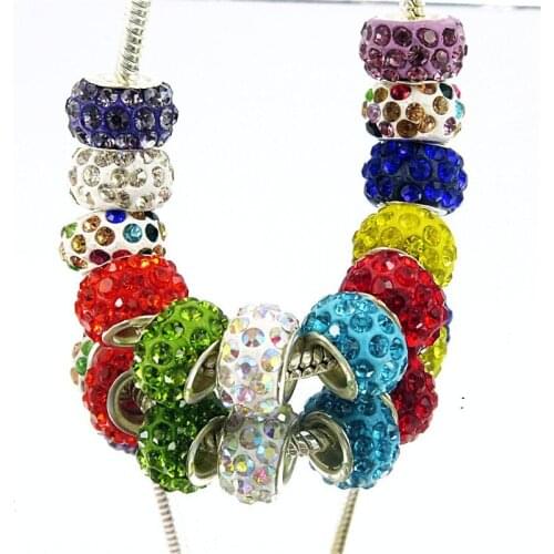 50Pcs/Lot New Big Hole Sparkle Rhinestone Crystal Glass Beads Spacer Beads Charms Fit Pandora Bracelet Bangle For Jewelry Making