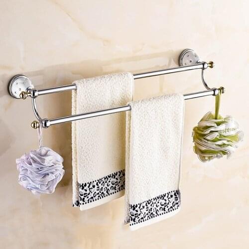 Vidric Towel Bars 60cm Gold Silver Double Towel Bar Towel Holder Solid Brass Made Wall Mounted Bath Products Bathroom