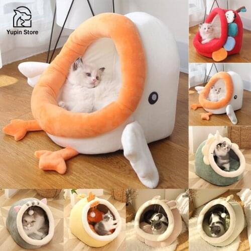 Cat House Bed with Removable Cushion Pad Cozy Kitten Cave Cute Pet Tent Beds for Cats Puppy Small Dogs