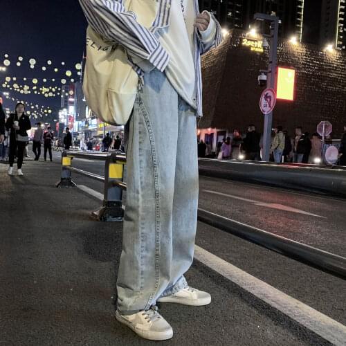 Jeans Men Women 2021 Spring Summer Streetwear High Waist Wide Leg Pants Casual Straight Denim Trouser Khaki/Blue/Rice white