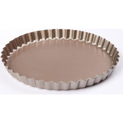 10 inches New Real Baking Tools Pie Pan Fluted Champagne Gold Cake Baking Tray Non Stick Loose Base Dish Pie BM-008