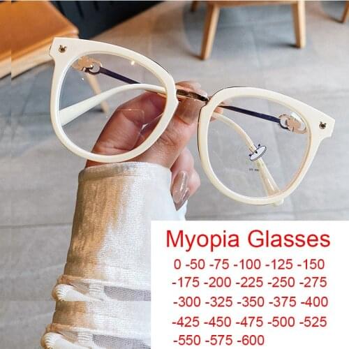 Finished Oversized Round Myopia Glasses Vision Protection Blue Light Filter White Eyeglasses Frame 2021 Trendy Shades For Women