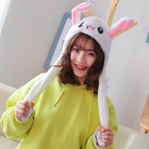Cute Bunny Plush Hat Funny Playtoy Ear Up Down Rabbit Gift Toy for Kids Girls Girlfriend Dropshipping