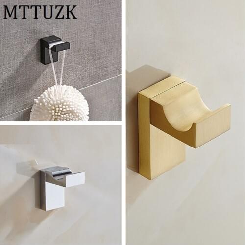MTTUZK Solid Brass Brushed Gold Towel & Coat & Robe Hook Bathroom Black Hooks Wall Mount door rear Hook For Cap,Coat,Clothes