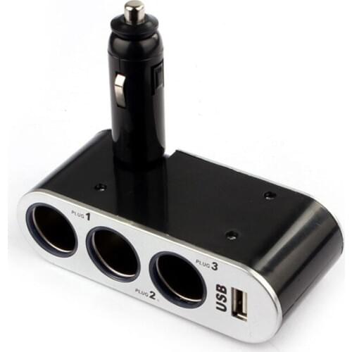New 12V/24V 1 To 3 USB Power Supply In-Car Charger Adapter&Triple Cigarette Lighter Socket