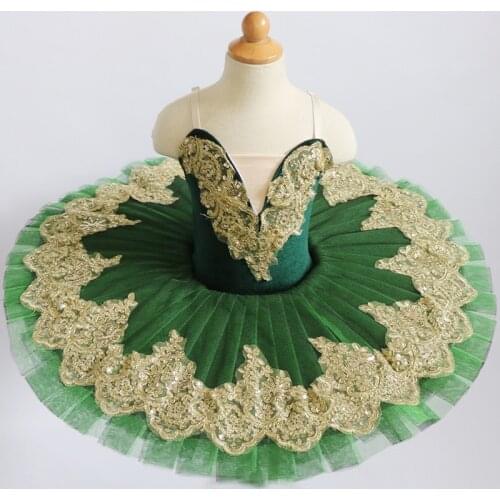 New Green Professional Ballet Tutus For Girls Child Swan Lake Ballet Dress Dance Clothes Pancake Ballerina Figure Skating Dress