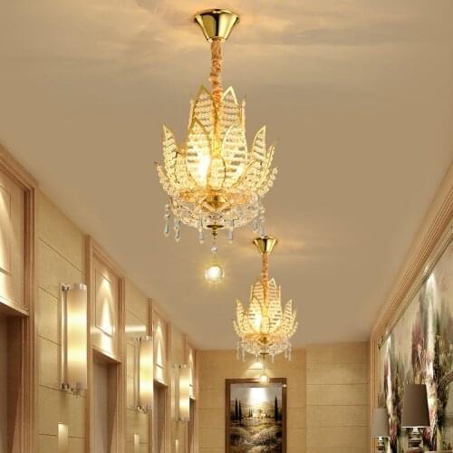 New Lotus Zen Crystal Chandelier Gold Light Ornament Lighting Decorative Lamp Aisle Lamp Living Room Decoration