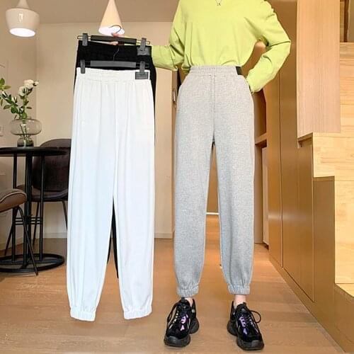 Autumn and Winter Gray, Fleece Lining Sports Pants Female Loose Tappered Ins Trendy Winter 2020 New Small 150cm Pants