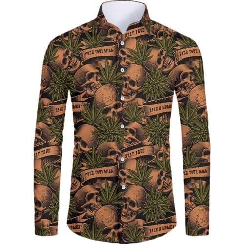 Weed Skull 3d Printed Pattern Long-sleeved Shirts Horror Gothic Men/homme Spring Fall Casual Suitable Oversized EU Size 6XL IFPD