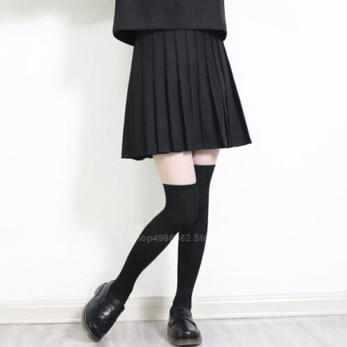 Elastic Waist Japanese Student Girls School Uniform Solid Color JK Suit Pleated Skirt Short/Middle/Long High School Dress