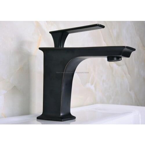 Deck Mounted Single Handle Hole Bathroom Sink Mixer Faucet Black Oil Rubbed Brass Hot and Cold Water Mixer Tap Nnf666