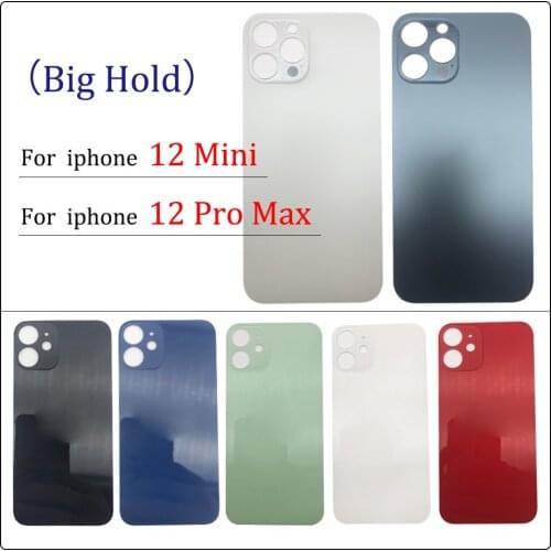 NEW Big Hole Glass Back Cover For Iphone 12 Pro Max 12 Mini Battery Back Cover Glass Rear Door Replacement Housing