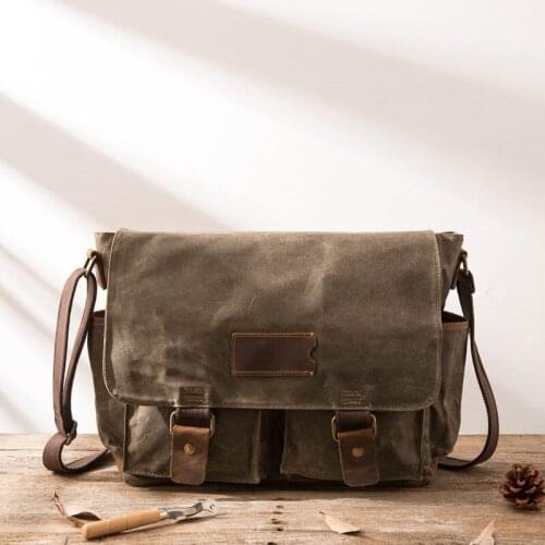 Crossbody Shoulder Bag Mens Retro Oil Wax Canvas Large Capacity Trendy Fashion
