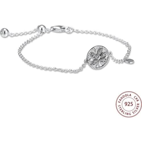 Sparkling Family Tree Slider Bracelet Femme 925 Sterling Silver Chain Bracelets for Women Fine Jewelry argent 925