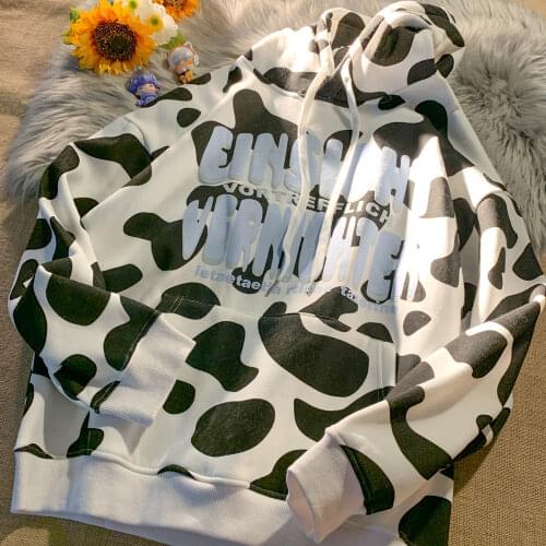Funny Cow Print Graphic Hoodies Sweatshirts Hip Hop Streetwear Teens Clothes Harajuku Designer Couples 2021 Womens Winter Tops