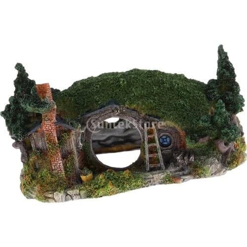 Resin Ornament Castle Shape Decor, Aquarium Hiding Cave Platform for Small turtles, Lizards, Frogs, Scorpion, Spider, Gecko