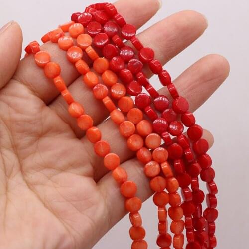 High-quality Red Orange Coral Beaded Fashion Disc Shape for Jewelry Making Necklace DIY Bracelet Accessories Gifts Wholesale