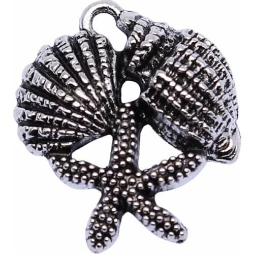 WYSIWYG 10pcs 23x20mm Antique Silver Color Seashells Starfish Conch Charms Pendant For Jewelry Making DIY Jewelry Findings