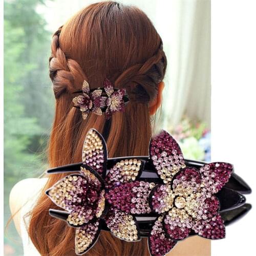 MISANANRYNEDouble Flower Hair Clip Hair Crystal Hair Combs Female Elegant Beads Hairgrip Fashion Hair Accessories Tool