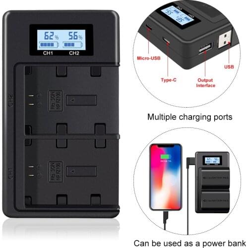 NP-FZ100 Battery Charger for Sony Alpha A7 III/A7R III/A9/Alpha 9R/A7R3/A7M3/A7rM3/A6600, LCD Display/Versatile Charging Options