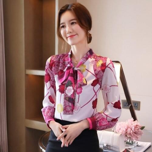Silk shirt ladies design sense niche long-sleeved 2020 autumn new fashion printed lace-up mulberry silk top